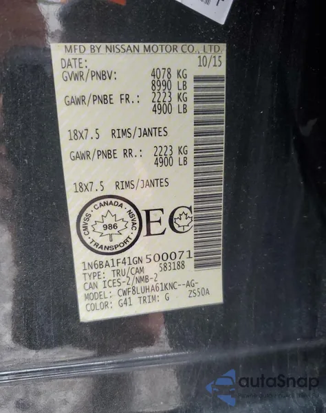 2016 Nissan Titan Xd Sl from USA, damaged, VIN 1N6BA1F41GN500071